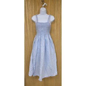Light Blue J.Crew Womens Smocked Midi Dress Sz M Linen Blend Sleeveless Sundress